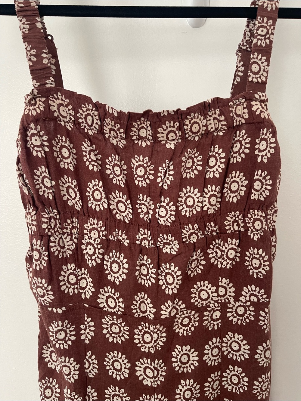 Brown Print Wide-Leg Jumpsuit with Straps
